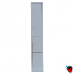 Stahl-Fächer-Schrank -1 Abteil, 4 Fächer übereinander, auf Sockel. Anzahl der Fächer: 4 Fächer ohne Inneneinteilung. Abteilbreite 300 mm.